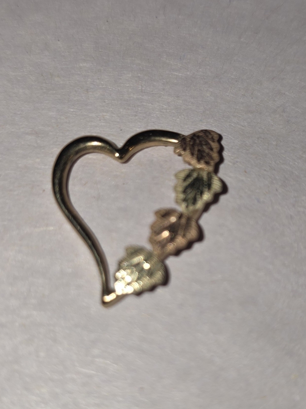Gold Heart Brooch with Leaf Accents - Feminine Brooch
